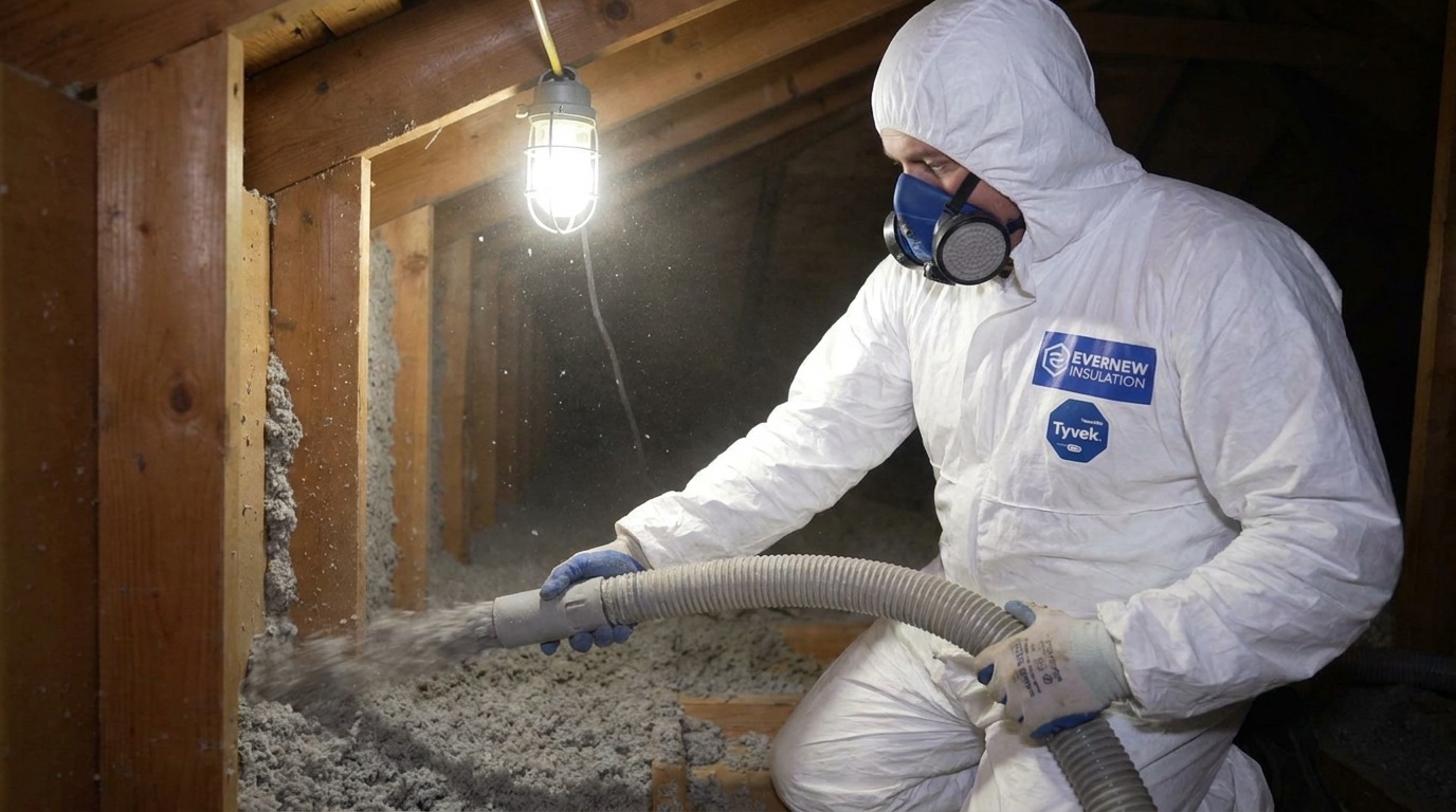 Evrnew insulation technician at a wall cavity